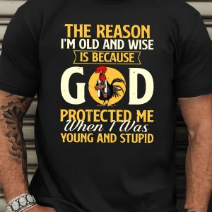 Men's Cotton Rooster Graphic T-Shirt The Reason I'm Old And Wise Short Sleeve Crew Tee