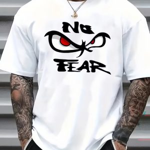 Men's Cotton Short Sleeve T-Shirt NO FEAR Angry Eyes Graphic Crew Neck Tee